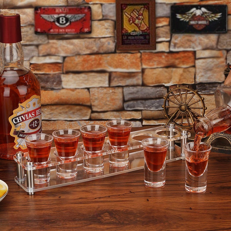 DZ D&Z 6 Shot Glasses in Assembled Acrylic Tray, 1 oz Crystal Tasting Cup for Spirits, Beers and Wines, Novel and Easy-to-Use Tool Make Your Party Attractive, Right Helper and Decoration for Family Bar - Image 2